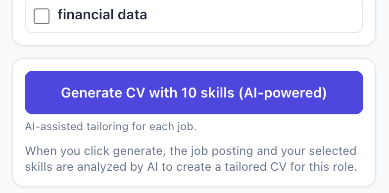 HyperApply CV generation view showing the tailored CV ready to download.